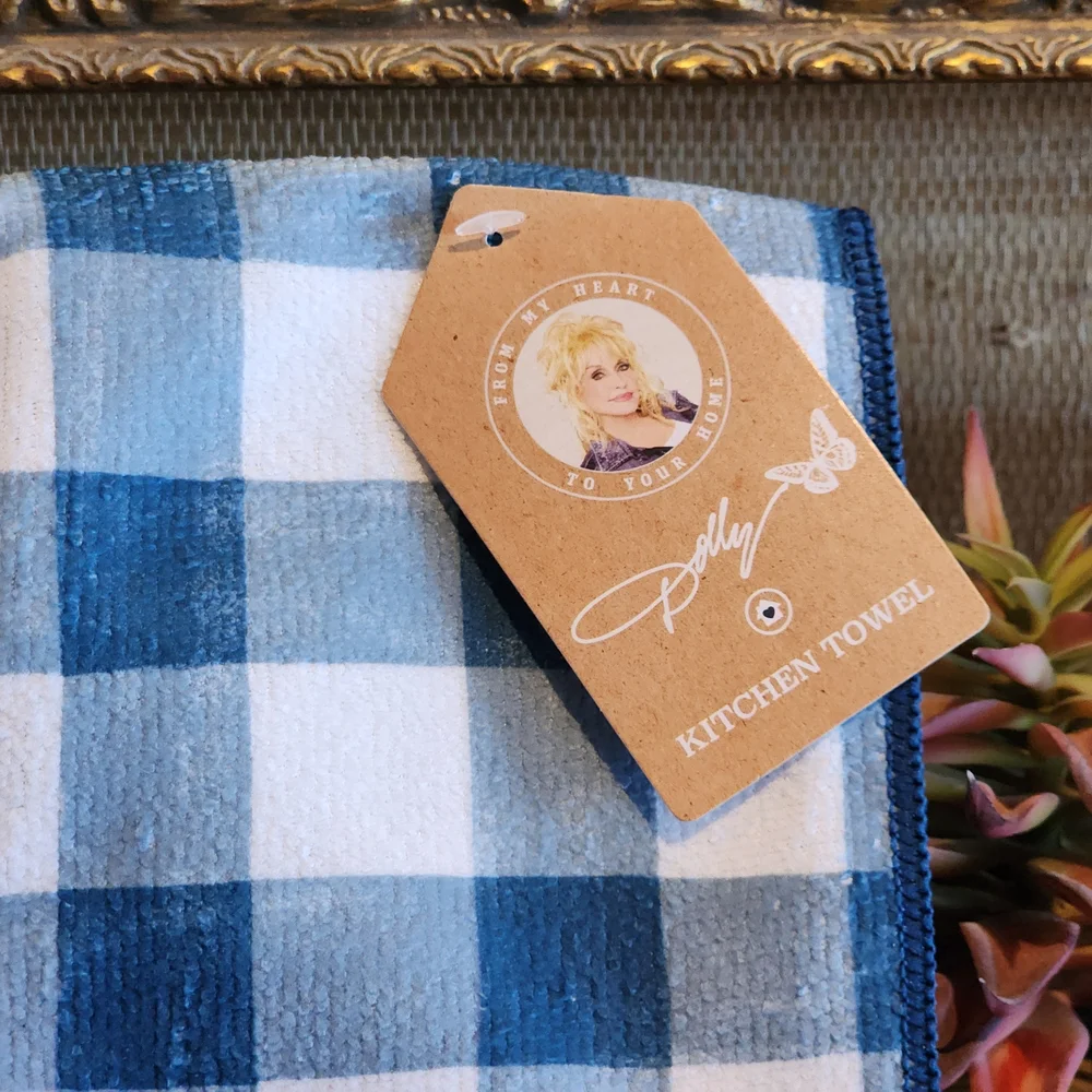 Dolly Parton Blue Gingham Kitchen Towel NWT